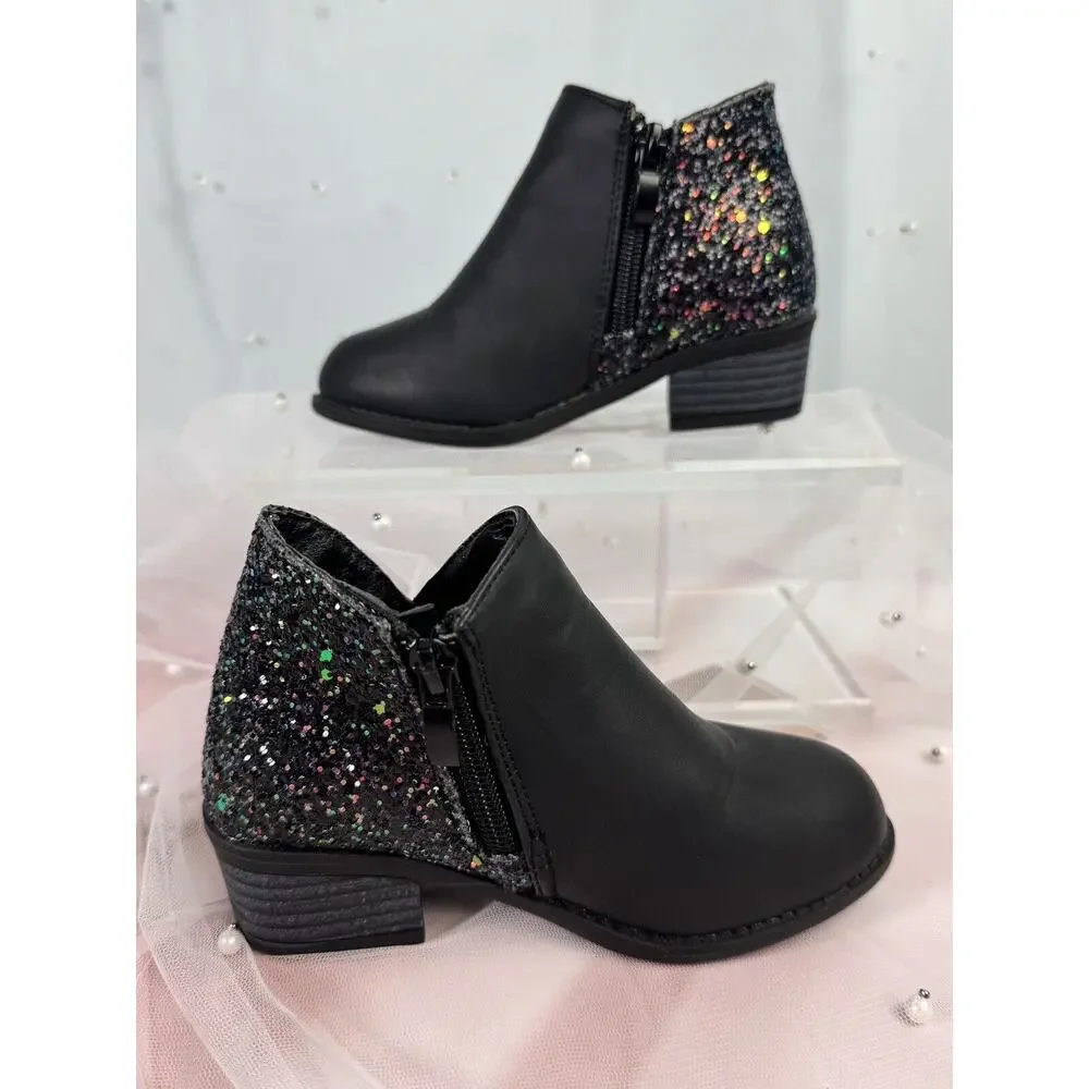 Bumble & Birdie Toddler Girls Ankle Boots Sz 8 Glittler Black Sparkle‎
